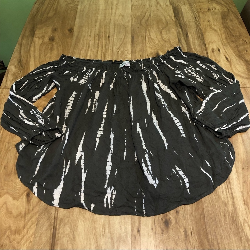 3/$25 Knox Rose Womens Size XL Taupe Grey Elastic Sleeve Peasant Blouse Tie Dye